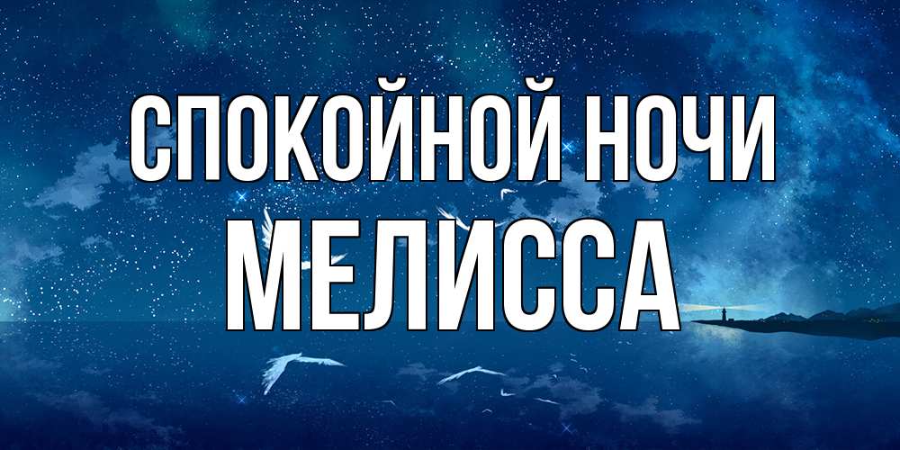 Открытка на каждый день с именем, Мелисса Спокойной ночи птицы летят на фоне ночного неба Прикольная открытка с пожеланием онлайн скачать бесплатно 