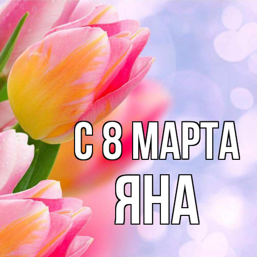 Открытка на каждый день с именем, Яна C 8 МАРТА тюльпаны 2 Прикольная открытка с пожеланием онлайн скачать бесплатно 