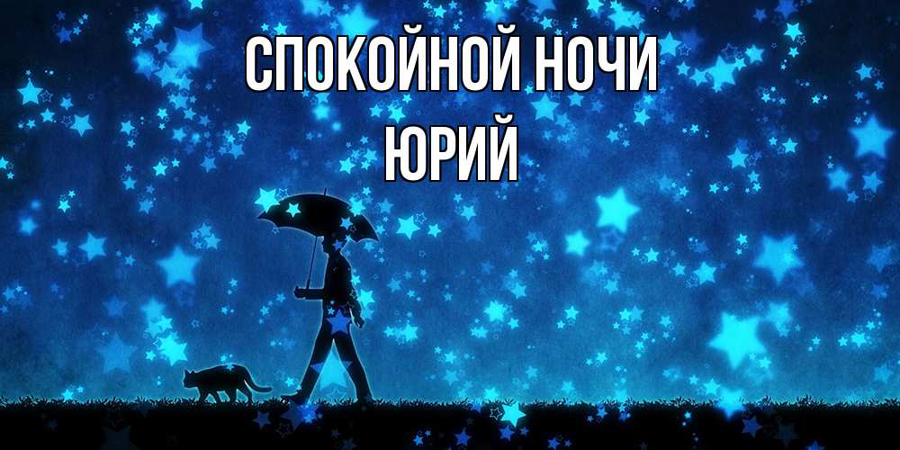 Открытка на каждый день с именем, Юрий Спокойной ночи ночные прогулки с котом под звездами Прикольная открытка с пожеланием онлайн скачать бесплатно 