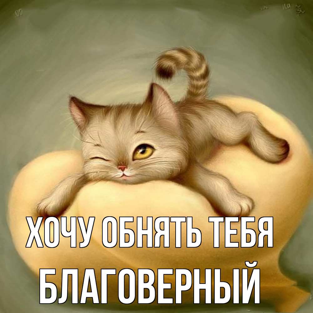 Открытка на каждый день с именем, Благоверный Хочу обнять тебя кошечка Прикольная открытка с пожеланием онлайн скачать бесплатно 