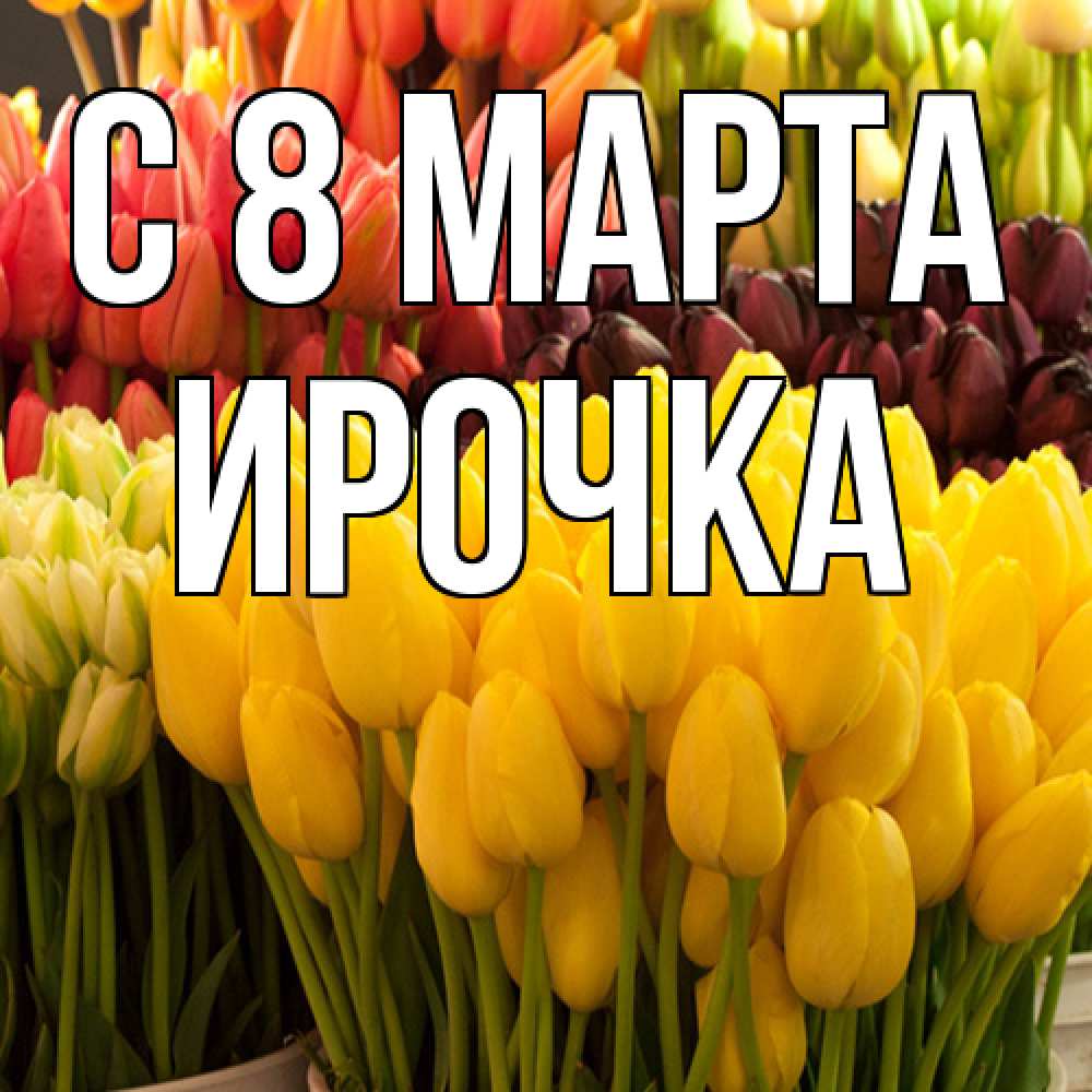 Открытка на каждый день с именем, Ирочка C 8 МАРТА цветы Прикольная открытка с пожеланием онлайн скачать бесплатно 