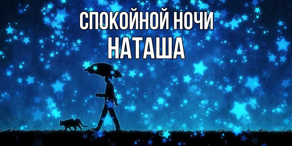 Открытка на каждый день с именем, Наташа Спокойной ночи ночные прогулки с котом под звездами Прикольная открытка с пожеланием онлайн скачать бесплатно 