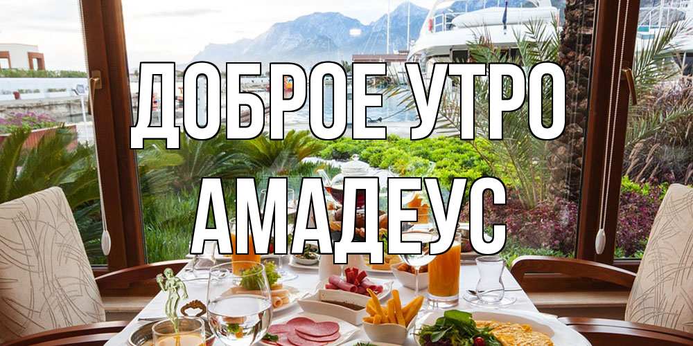 Открытка на каждый день с именем, Амадеус Доброе утро тропическое утро Прикольная открытка с пожеланием онлайн скачать бесплатно 