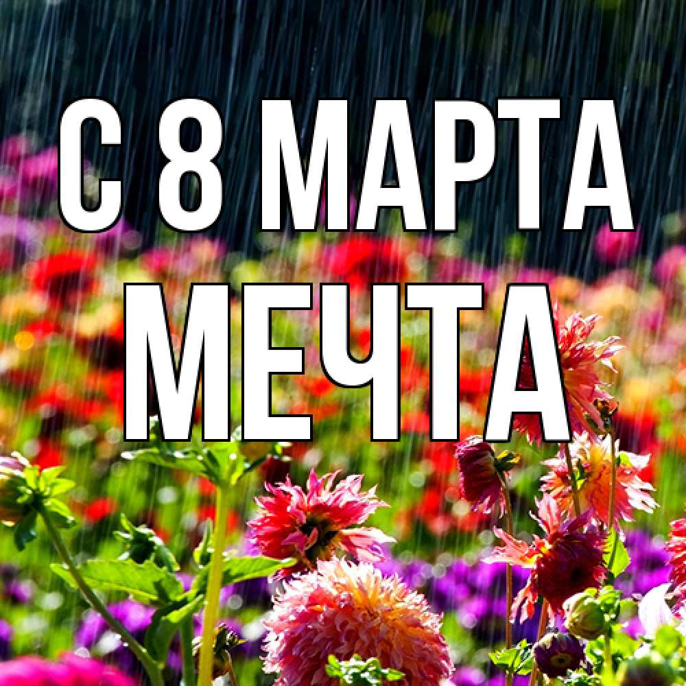 Открытка на каждый день с именем, мечта C 8 МАРТА цветы под дождиком к международному женскому дню Прикольная открытка с пожеланием онлайн скачать бесплатно 
