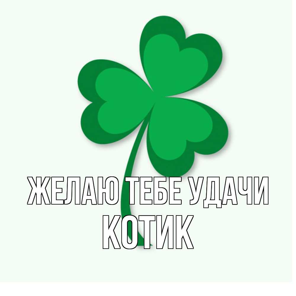 Открытка на каждый день с именем, Котик Желаю тебе удачи листья клевера 1 Прикольная открытка с пожеланием онлайн скачать бесплатно 