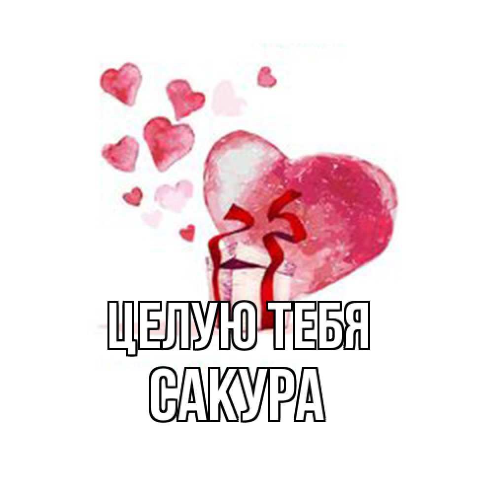 Открытка на каждый день с именем, Сакура Целую тебя признание в любви для парня или девушки Прикольная открытка с пожеланием онлайн скачать бесплатно 