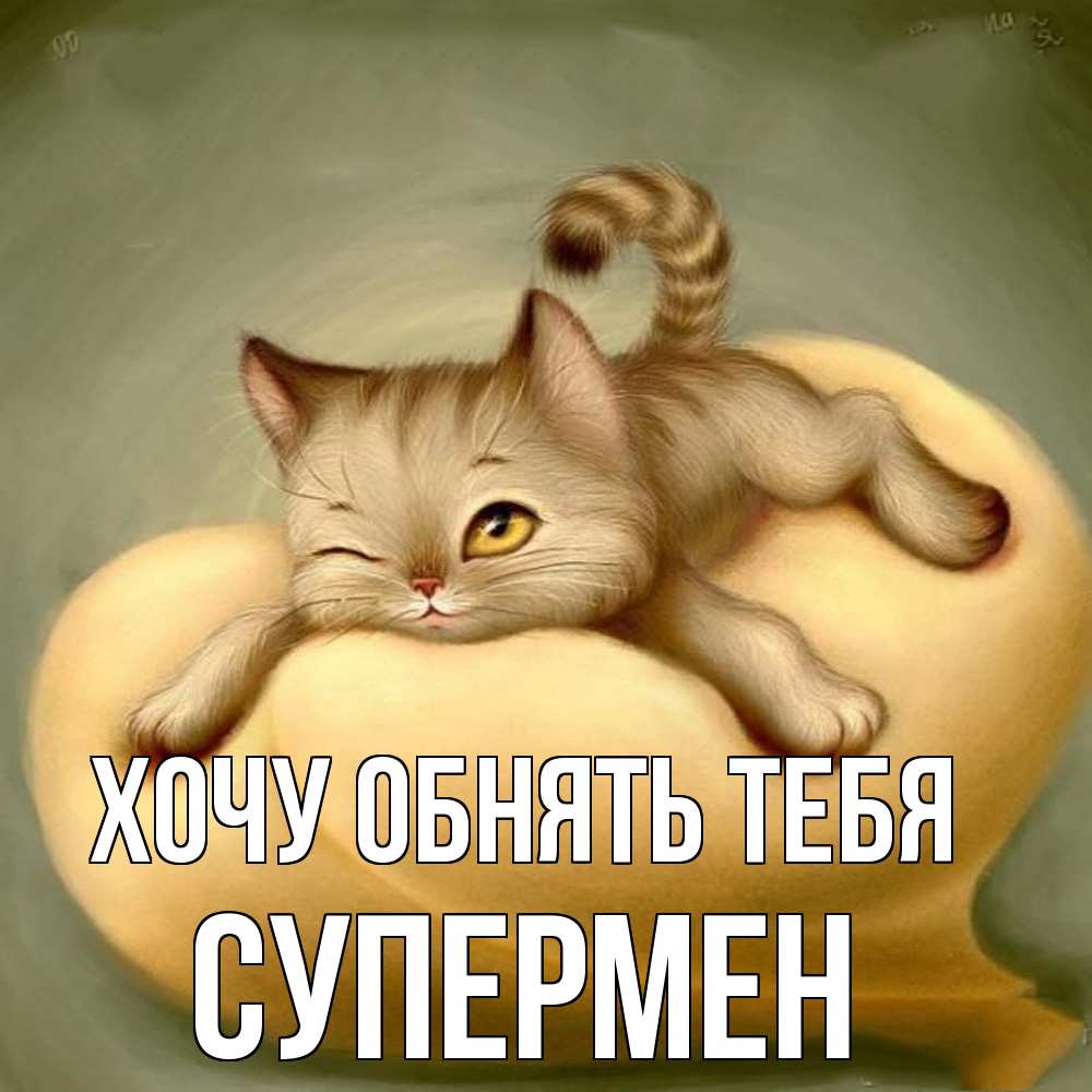 Открытка на каждый день с именем, Супермен Хочу обнять тебя кошечка Прикольная открытка с пожеланием онлайн скачать бесплатно 