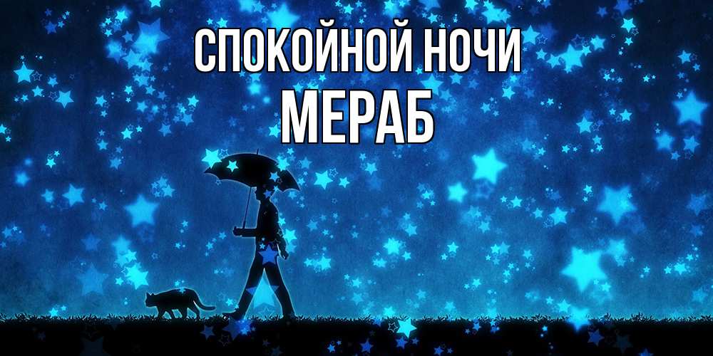Открытка на каждый день с именем, Мераб Спокойной ночи ночные прогулки с котом под звездами Прикольная открытка с пожеланием онлайн скачать бесплатно 