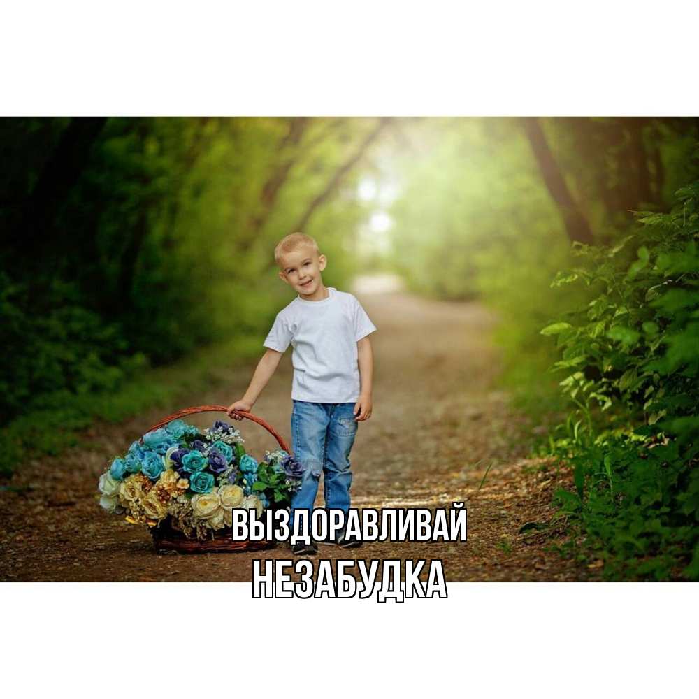 Открытка на каждый день с именем, Незабудка Выздоравливай мальчик с цветами Прикольная открытка с пожеланием онлайн скачать бесплатно 