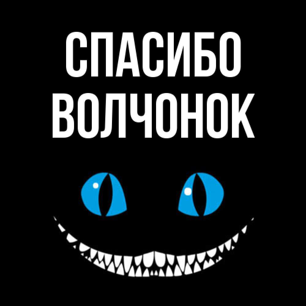 Открытка на каждый день с именем, Волчонок Спасибо благодарю от чеширика Прикольная открытка с пожеланием онлайн скачать бесплатно 