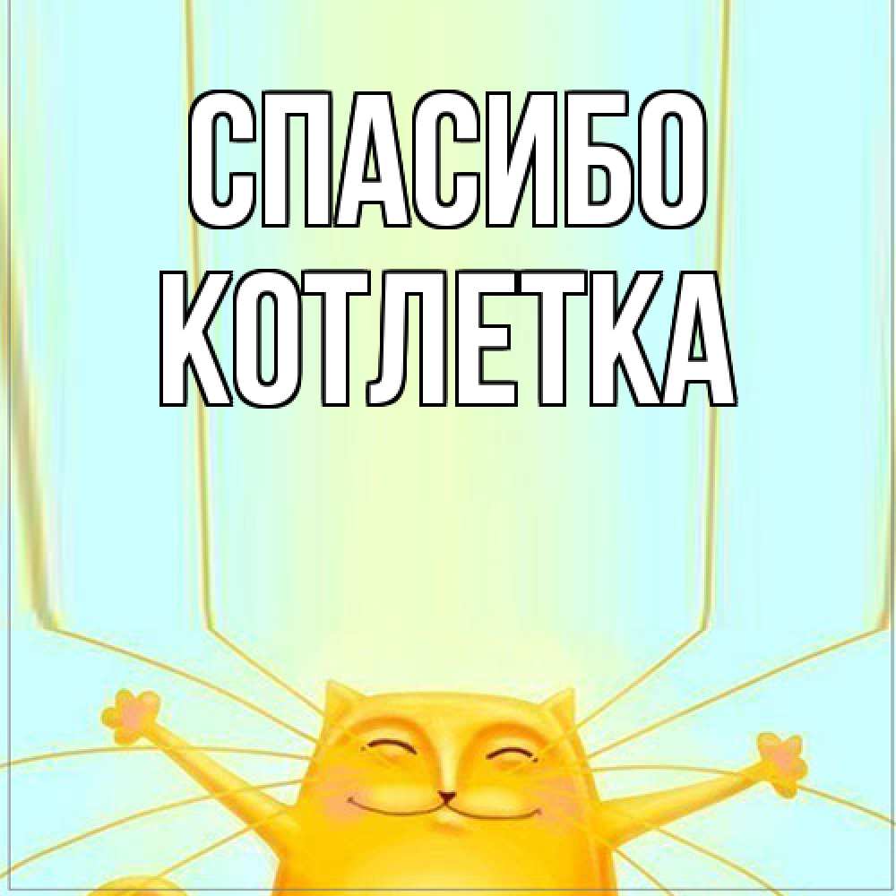 Открытка на каждый день с именем, Котлетка Спасибо кот с усами благодарит Прикольная открытка с пожеланием онлайн скачать бесплатно 