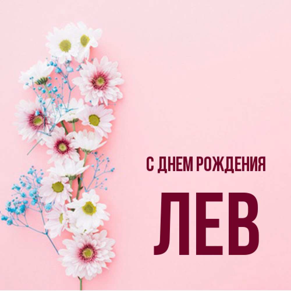 Открытка на каждый день с именем, Лев С днем рождения Родная моя с днем рождения тебя картинка с цветами белыми и голубыми Прикольная открытка с пожеланием онлайн скачать бесплатно 