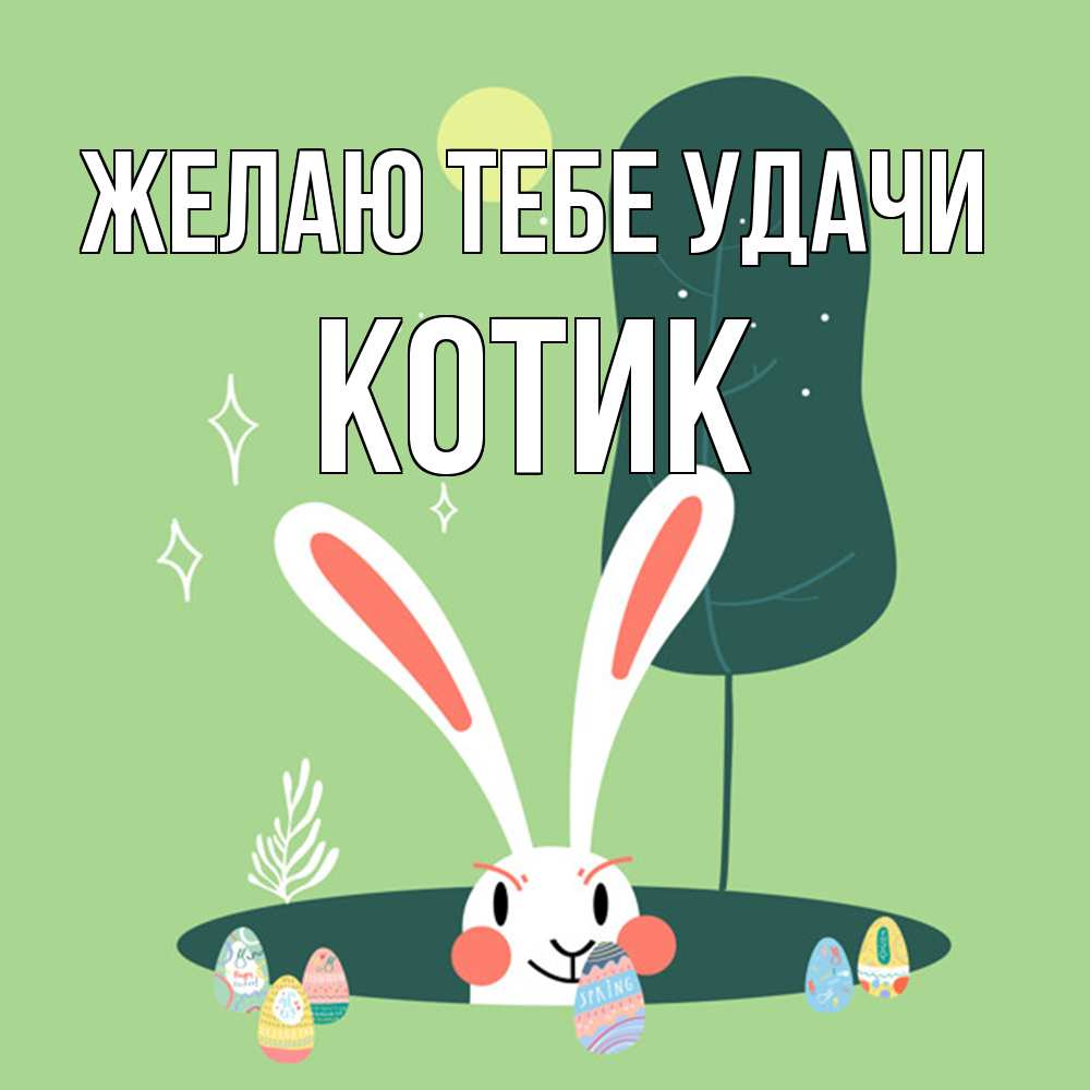 Открытка на каждый день с именем, Котик Желаю тебе удачи заяц Прикольная открытка с пожеланием онлайн скачать бесплатно 