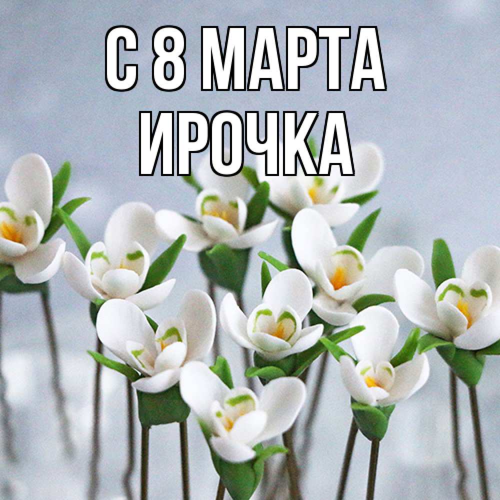 Открытка на каждый день с именем, Ирочка C 8 МАРТА весенние цветы Прикольная открытка с пожеланием онлайн скачать бесплатно 