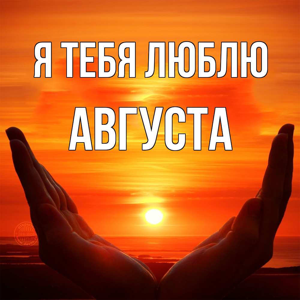 Открытка на каждый день с именем, Августа Я тебя люблю в руках Прикольная открытка с пожеланием онлайн скачать бесплатно 