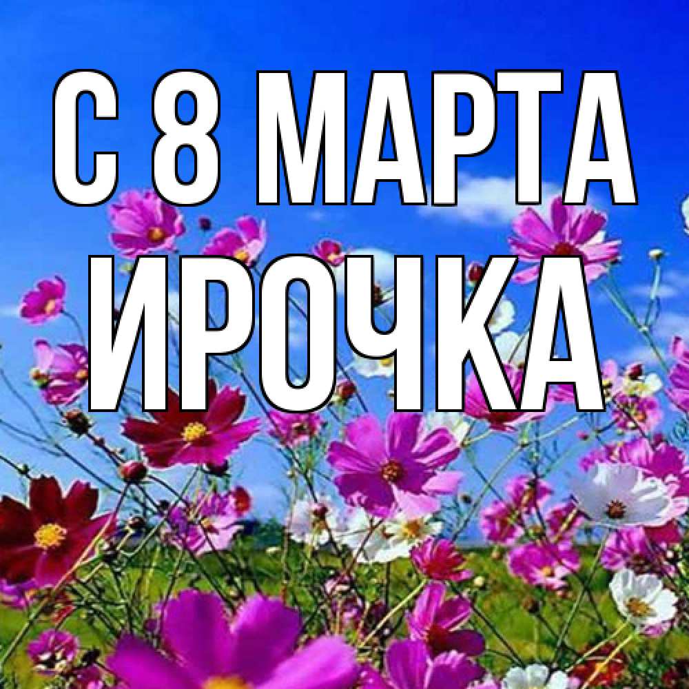 Открытка на каждый день с именем, Ирочка C 8 МАРТА цветы Прикольная открытка с пожеланием онлайн скачать бесплатно 