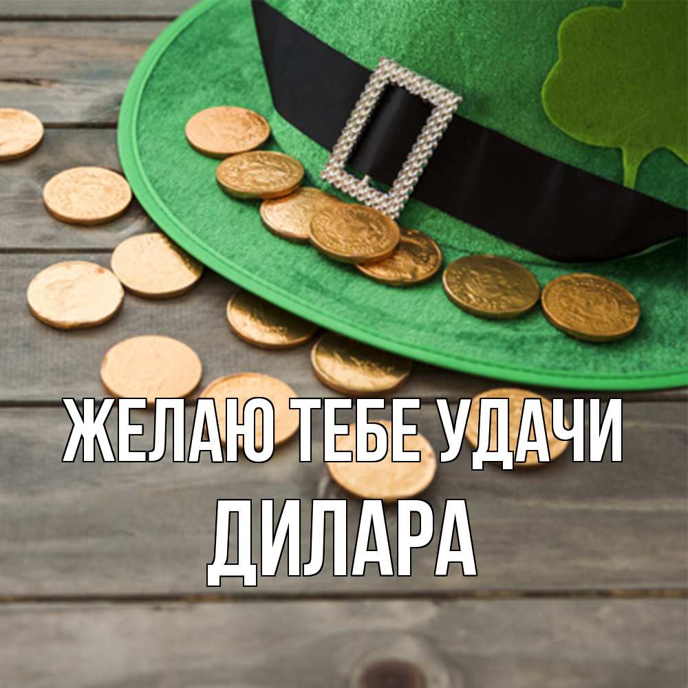 Открытка на каждый день с именем, Дилара Желаю тебе удачи монеты Прикольная открытка с пожеланием онлайн скачать бесплатно 