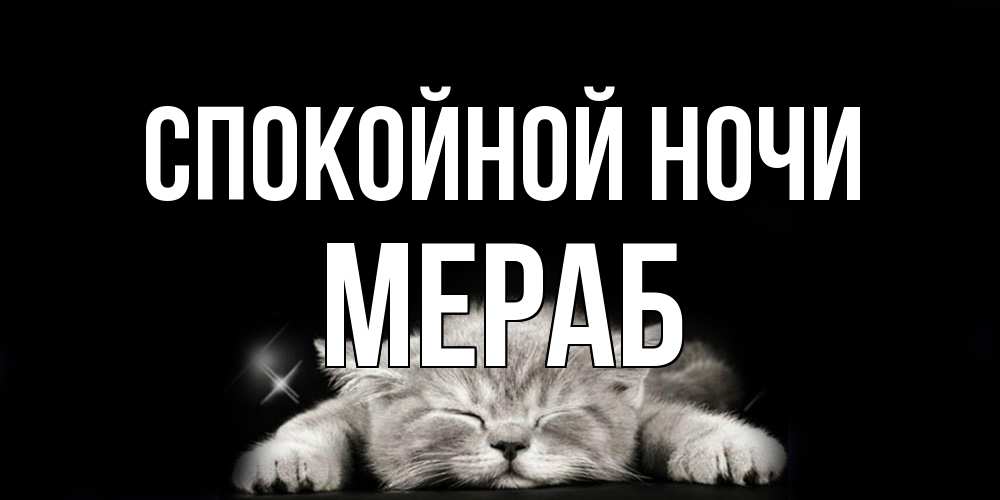 Открытка на каждый день с именем, Мераб Спокойной ночи спящий котик Прикольная открытка с пожеланием онлайн скачать бесплатно 