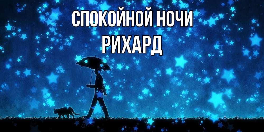 Открытка на каждый день с именем, Рихард Спокойной ночи ночные прогулки с котом под звездами Прикольная открытка с пожеланием онлайн скачать бесплатно 