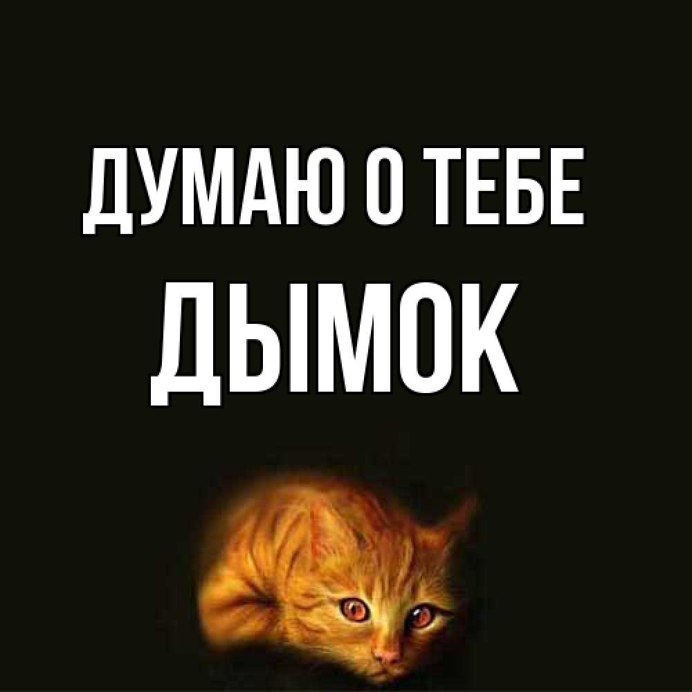 Открытка на каждый день с именем, Дымок Думаю о тебе рыжий Прикольная открытка с пожеланием онлайн скачать бесплатно 