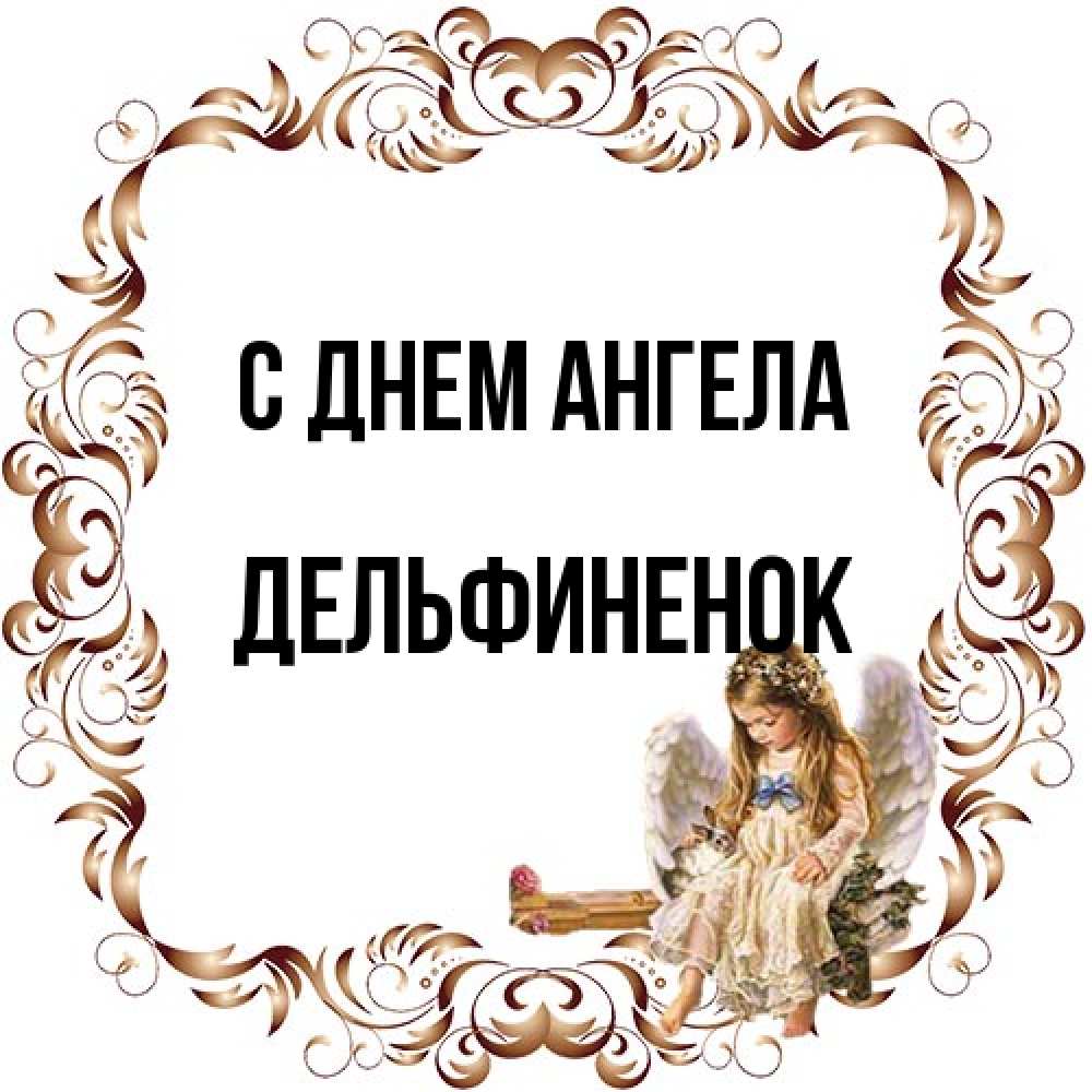 Открытка на каждый день с именем, дельфиненок С днем ангела рамочка из перьев и ангелочек Прикольная открытка с пожеланием онлайн скачать бесплатно 