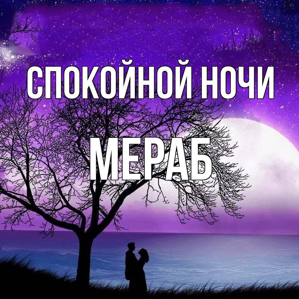 Открытка на каждый день с именем, Мераб Спокойной ночи огромная луна и парочка Прикольная открытка с пожеланием онлайн скачать бесплатно 