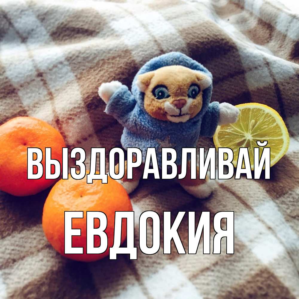 Открытка на каждый день с именем, Евдокия Выздоравливай вот тебе апельсинка и лимон Прикольная открытка с пожеланием онлайн скачать бесплатно 