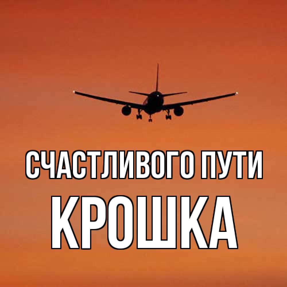Открытка на каждый день с именем, Крошка Счастливого пути силуэт самолета Прикольная открытка с пожеланием онлайн скачать бесплатно 