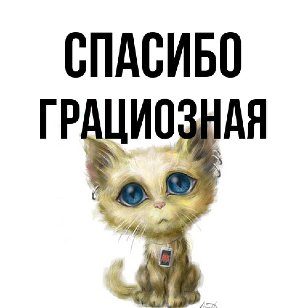 Открытка на каждый день с именем, Гpациозная Спасибо рисованный кот благодарит вас Прикольная открытка с пожеланием онлайн скачать бесплатно 