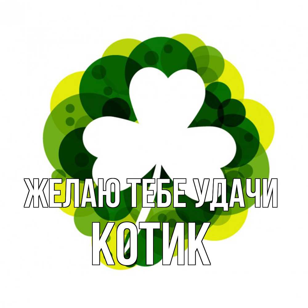 Открытка на каждый день с именем, Котик Желаю тебе удачи зеленый желтый белый Прикольная открытка с пожеланием онлайн скачать бесплатно 