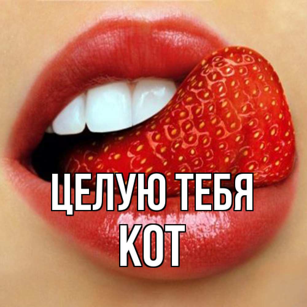 Открытка на каждый день с именем, Кот Целую тебя губы и белые зубы Прикольная открытка с пожеланием онлайн скачать бесплатно 