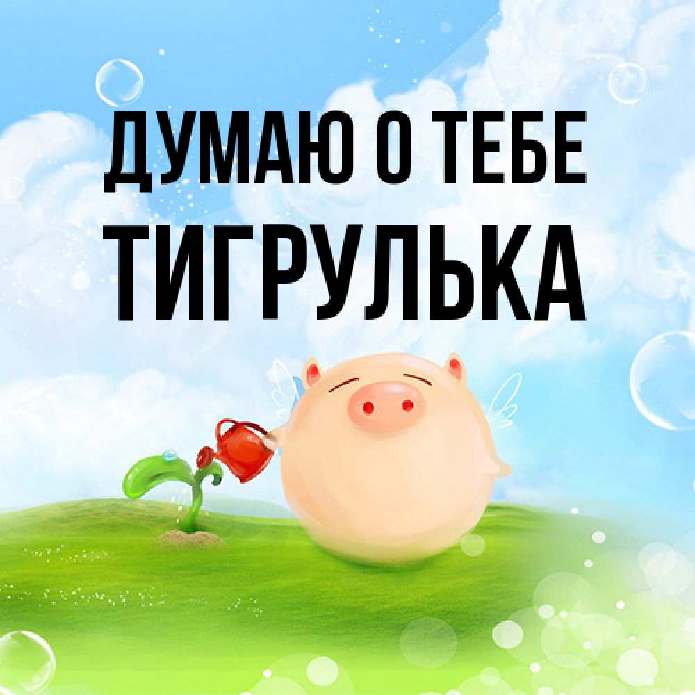 Открытка на каждый день с именем, тигрулька Думаю о тебе позитивная свинюшка Прикольная открытка с пожеланием онлайн скачать бесплатно 