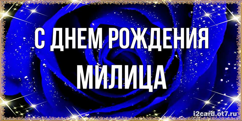 Открытка на каждый день с именем, Милица С днем рождения голубые цветы в росе Прикольная открытка с пожеланием онлайн скачать бесплатно 