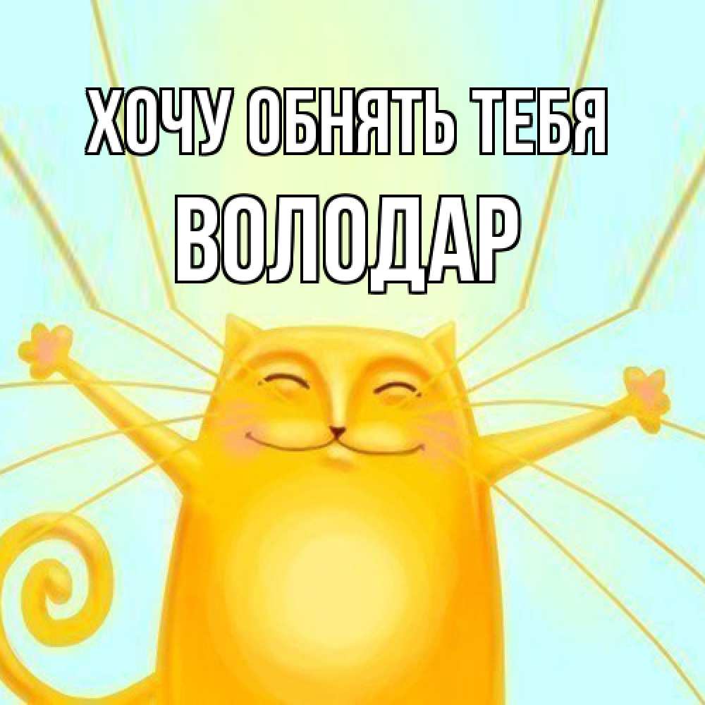 Открытка на каждый день с именем, Володар Хочу обнять тебя солнечный обнимашечный кот Прикольная открытка с пожеланием онлайн скачать бесплатно 