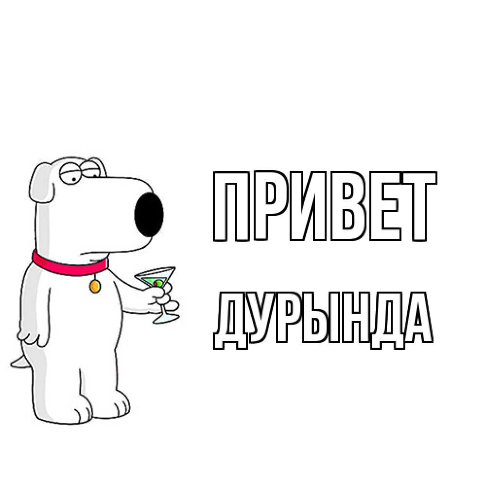 Открытка на каждый день с именем, Дурында Привет собака и коктейль Прикольная открытка с пожеланием онлайн скачать бесплатно 