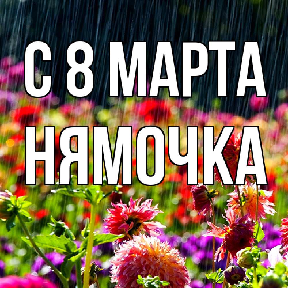 Открытка на каждый день с именем, нямочка C 8 МАРТА цветы под дождиком к международному женскому дню Прикольная открытка с пожеланием онлайн скачать бесплатно 