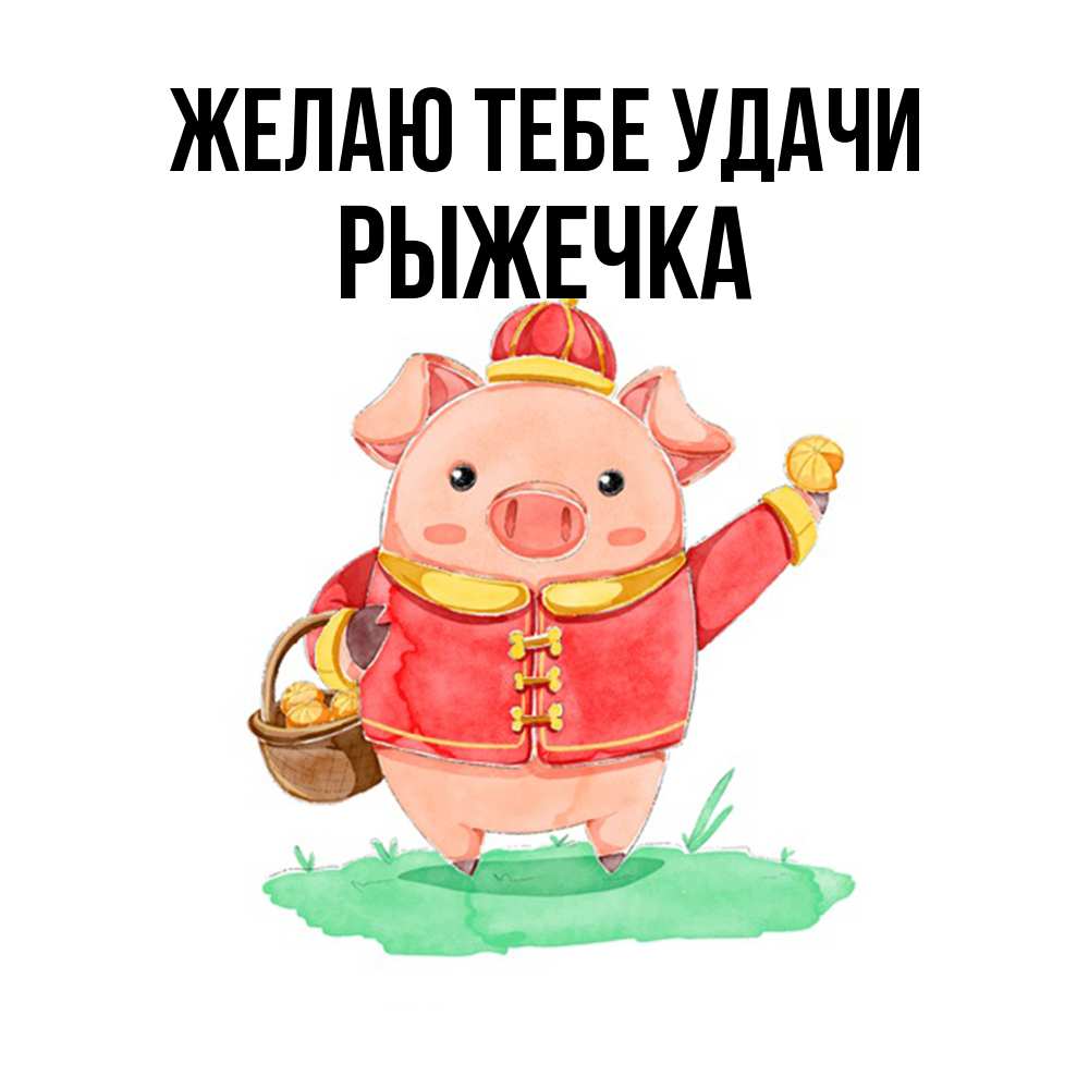 Открытка на каждый день с именем, рыжечка Желаю тебе удачи поросенок Прикольная открытка с пожеланием онлайн скачать бесплатно 