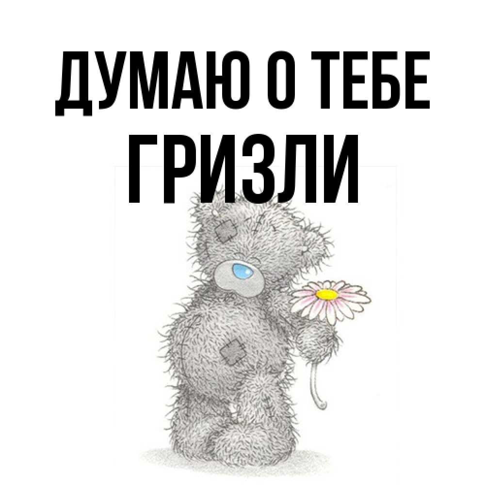 Открытка на каждый день с именем, Гризли Думаю о тебе мысли только о тебе Прикольная открытка с пожеланием онлайн скачать бесплатно 
