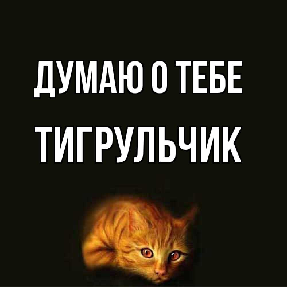Открытка на каждый день с именем, Тигpульчик Думаю о тебе рыжий Прикольная открытка с пожеланием онлайн скачать бесплатно 