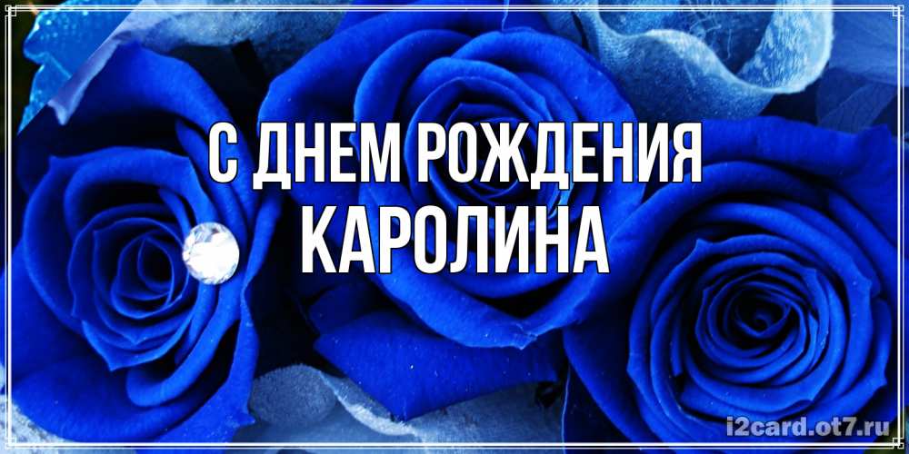 Открытка на каждый день с именем, Каролина С днем рождения синие розы в росе Прикольная открытка с пожеланием онлайн скачать бесплатно 