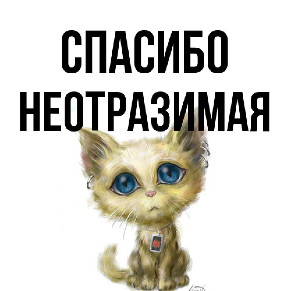 Открытка на каждый день с именем, Hеотpазимая Спасибо рисованный кот благодарит вас Прикольная открытка с пожеланием онлайн скачать бесплатно 