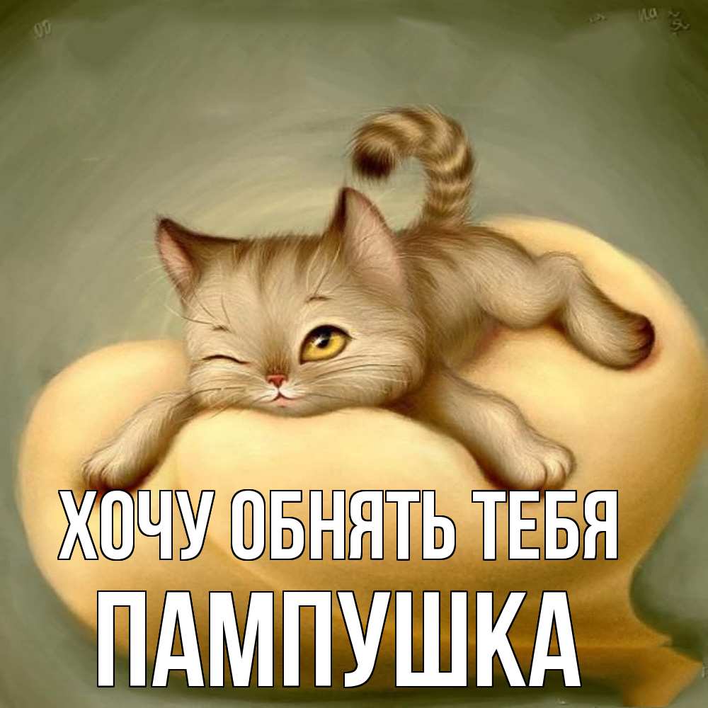 Открытка на каждый день с именем, Пампушка Хочу обнять тебя кошечка Прикольная открытка с пожеланием онлайн скачать бесплатно 