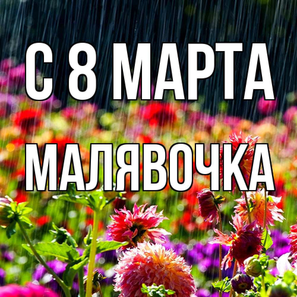 Открытка на каждый день с именем, малявочка C 8 МАРТА цветы под дождиком к международному женскому дню Прикольная открытка с пожеланием онлайн скачать бесплатно 