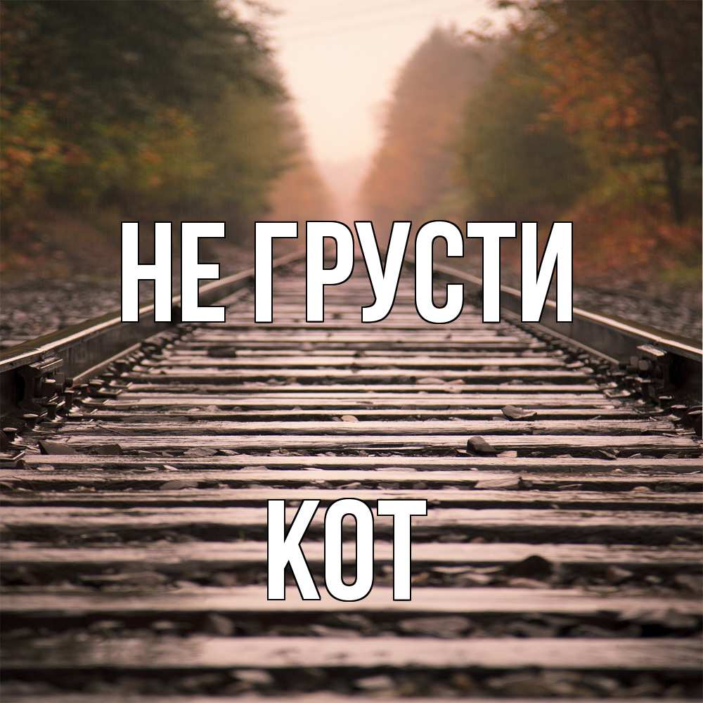 Открытка на каждый день с именем, Кот Не грусти лес и железная дорога Прикольная открытка с пожеланием онлайн скачать бесплатно 