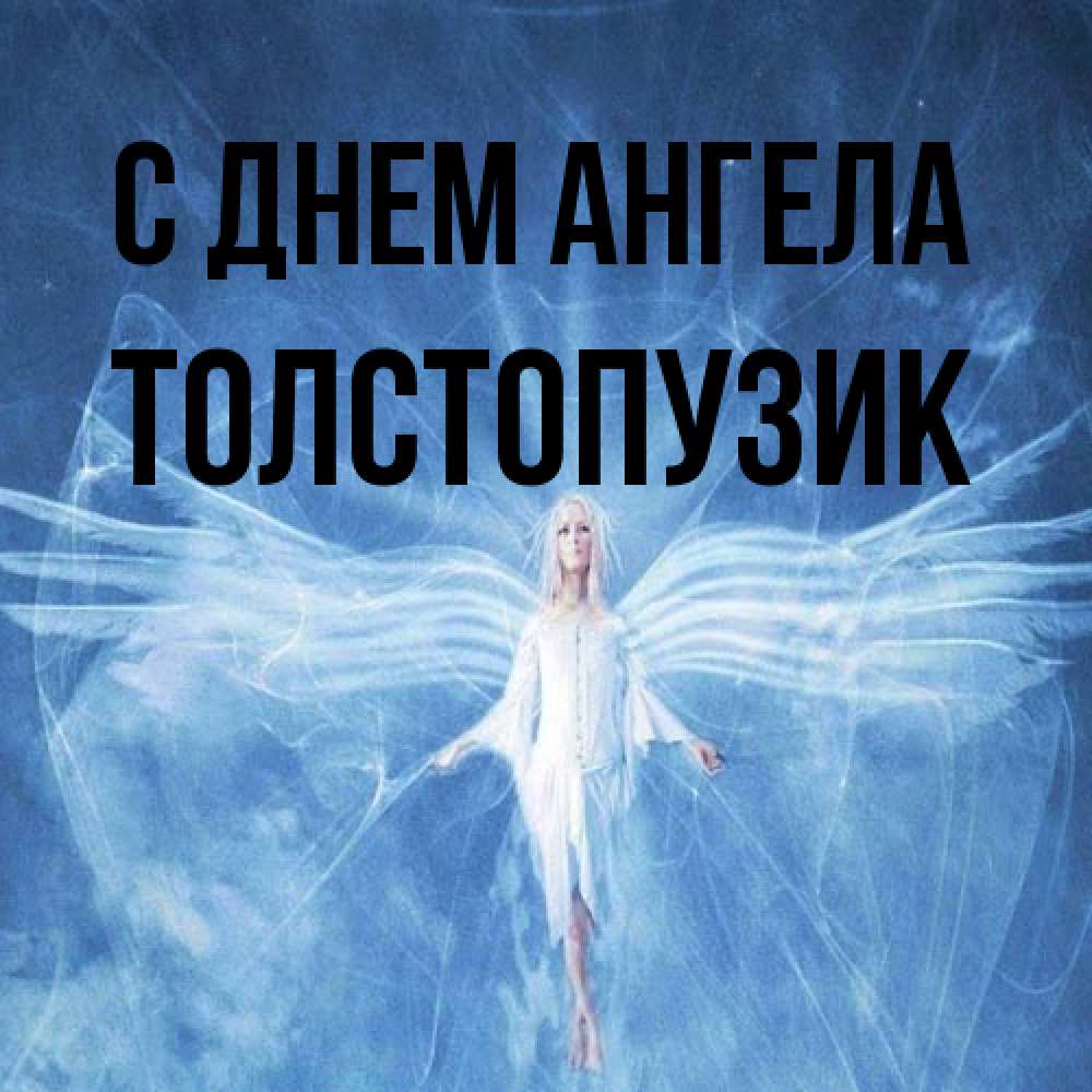 Открытка на каждый день с именем, Толстопузик С днем ангела голубой фон и крылья как у стрекозы Прикольная открытка с пожеланием онлайн скачать бесплатно 