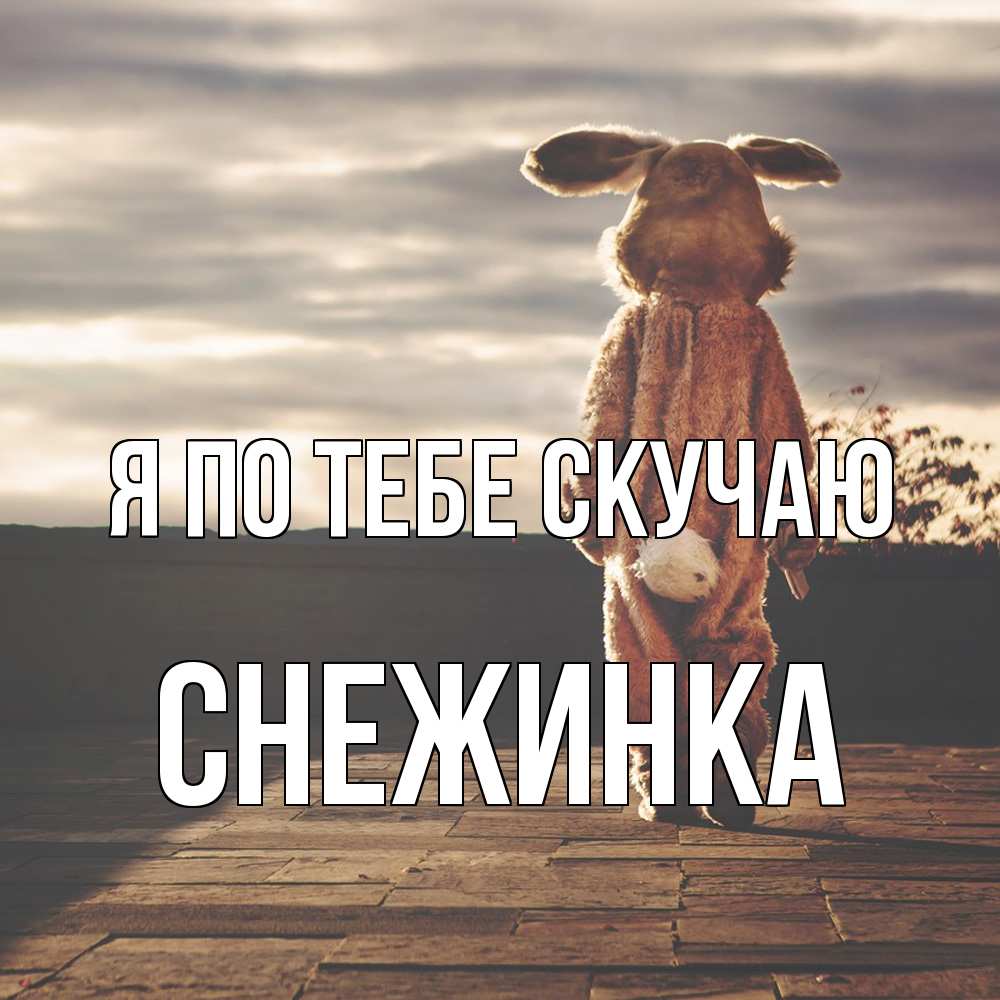 Открытка на каждый день с именем, Снежинка Я по тебе скучаю даже в костюме зайца Прикольная открытка с пожеланием онлайн скачать бесплатно 