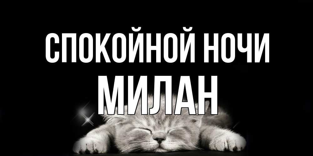 Открытка на каждый день с именем, Милан Спокойной ночи спящий котик Прикольная открытка с пожеланием онлайн скачать бесплатно 