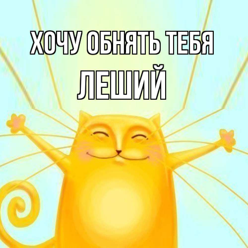 Открытка на каждый день с именем, Леший Хочу обнять тебя солнечный обнимашечный кот Прикольная открытка с пожеланием онлайн скачать бесплатно 