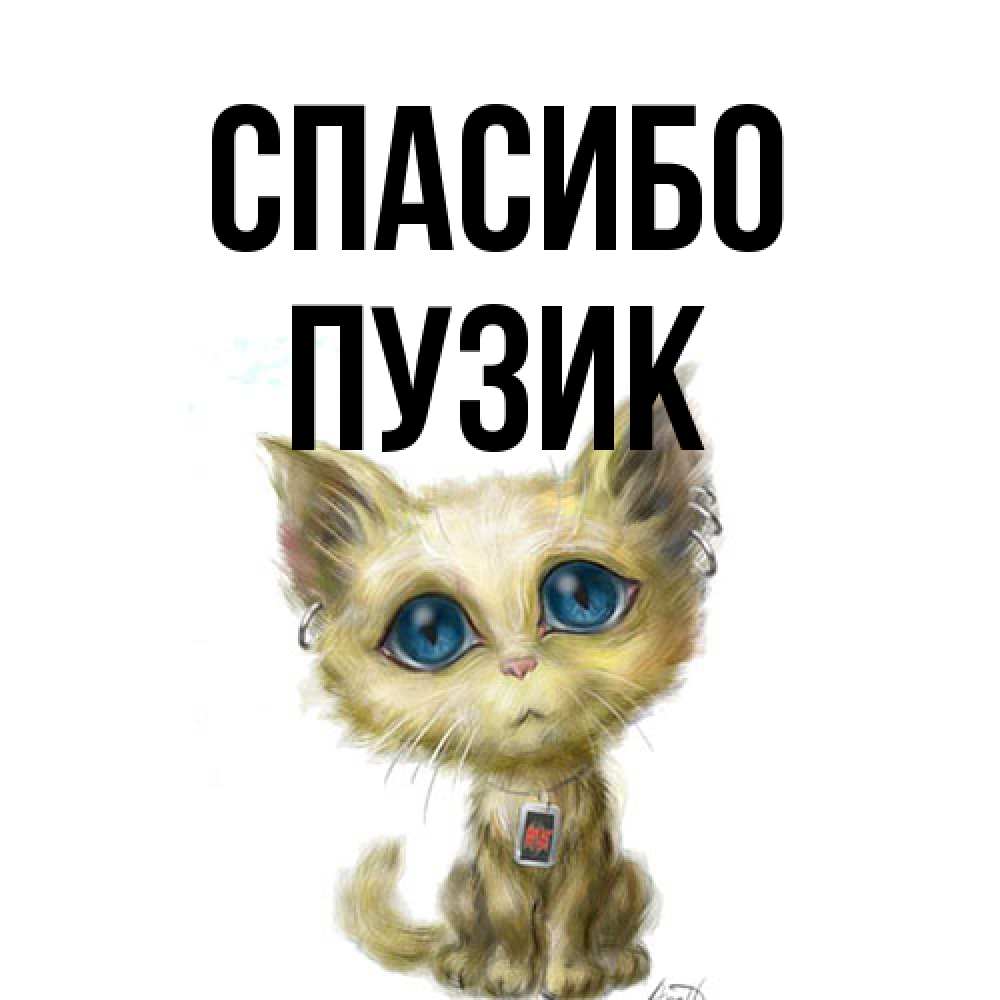 Открытка на каждый день с именем, Пузик Спасибо рисованный кот благодарит вас Прикольная открытка с пожеланием онлайн скачать бесплатно 