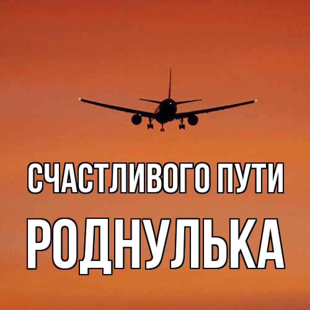 Открытка на каждый день с именем, Роднулька Счастливого пути силуэт самолета Прикольная открытка с пожеланием онлайн скачать бесплатно 